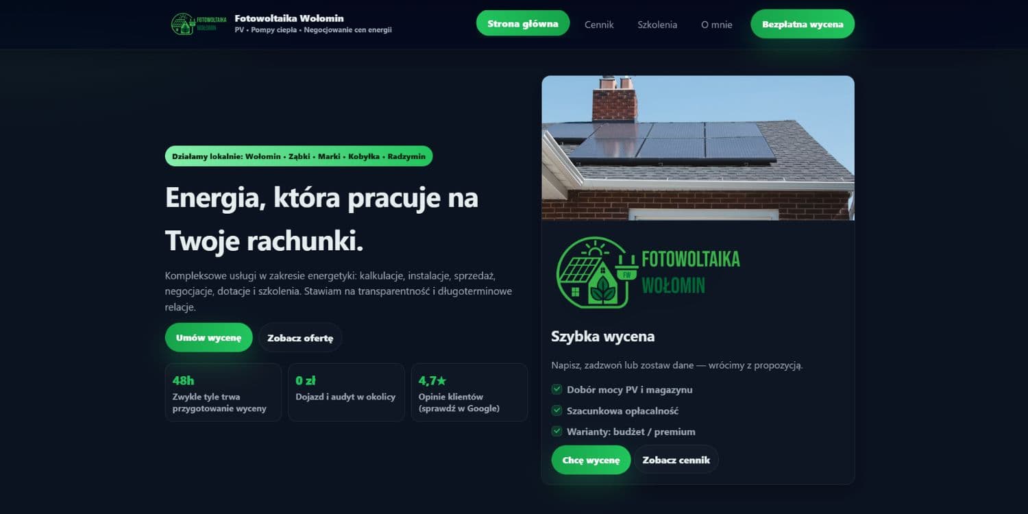 Fotowoltaika Wołomin - strona dla fotowoltaiki i pomp ciepła