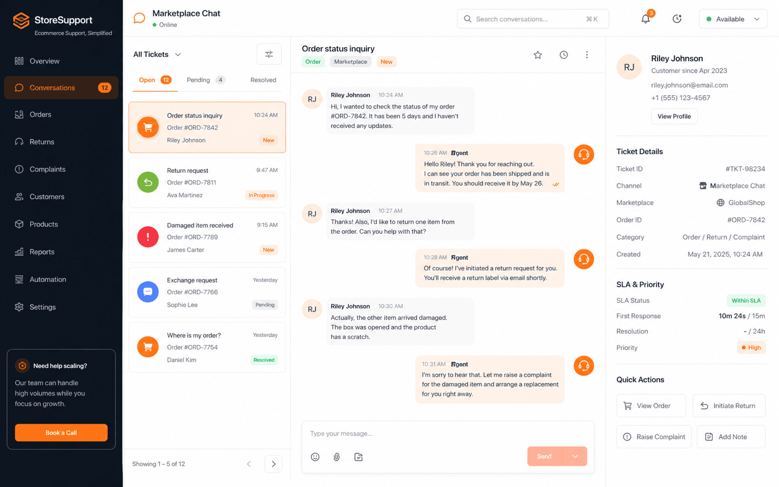Store support ticket panel