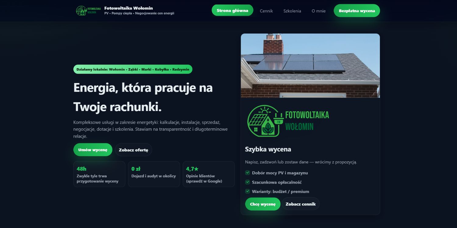 Fotowoltaika Wołomin - strona dla fotowoltaiki i pomp ciepła